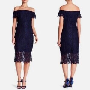 Elegant Nanette Lepore lined cocktail dress, in Navy  Blue lace, midi length